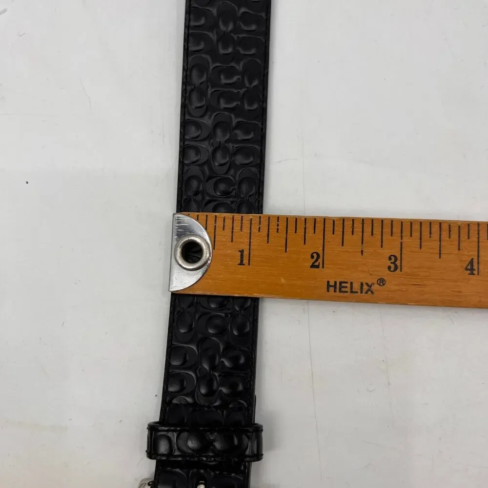 Coach Belt Mens 34 Black Textured Sig Logo Genuine Calfskin Solid Brass Buckle